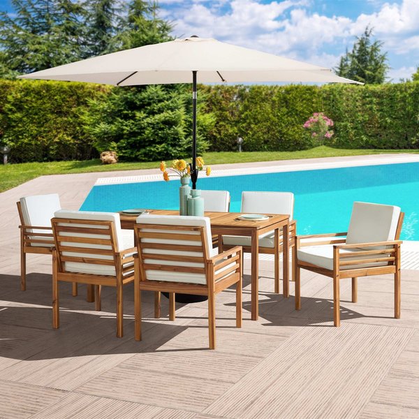 Alaterre Furniture 8 Piece Set, Okemo Table with 6 Chairs, 10-Foot Rectangular Umbrella Beige ANOK01RE13S6
